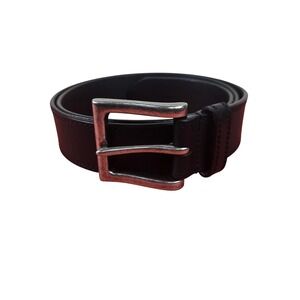Mens Black Genuine Leather Belt Silver Buckle Casual Dress‎ Work 38/95 Classic